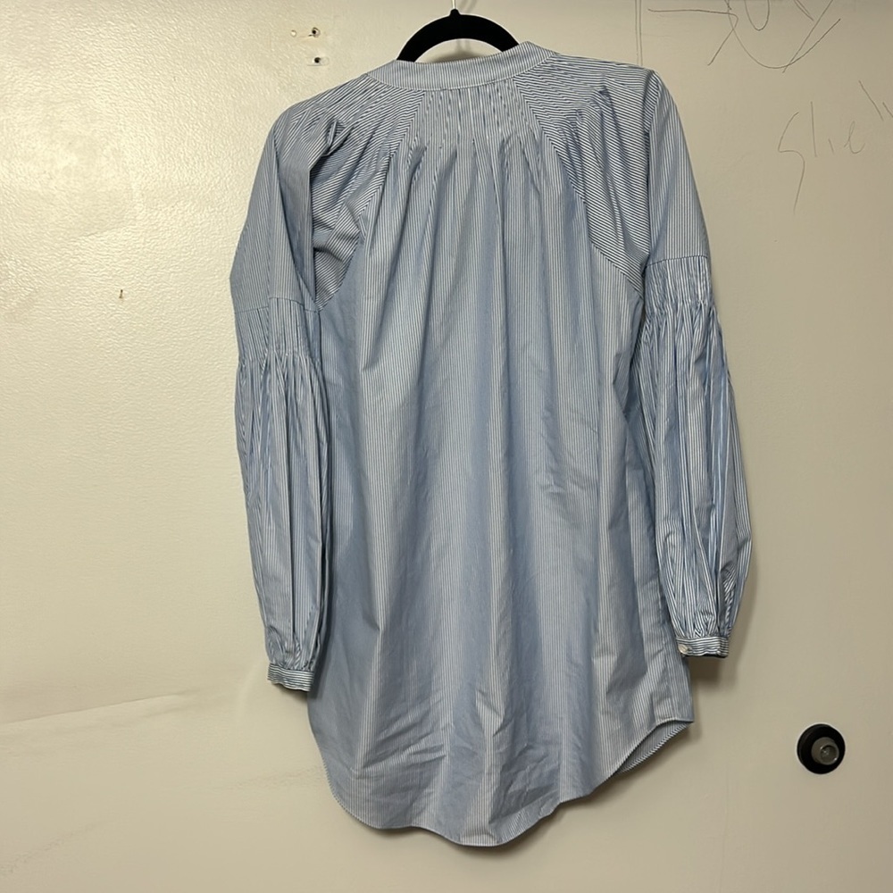 Maison Blue White Stripe Balloon Sleeve Tunic Blouse Size M Coastal Chic - Picture 8 of 8